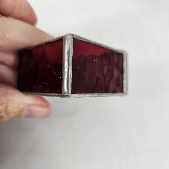 Ruby Red Stained Glass Napkin Rings Set of 4 Leaded Handmade Textured Square - Picture 7 of 10